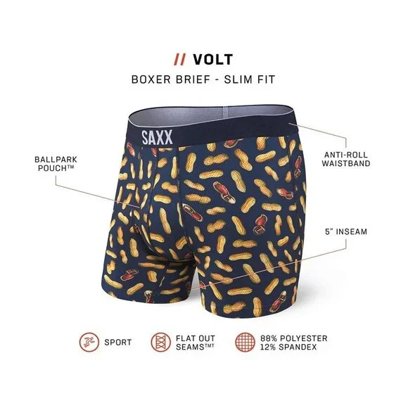 Saxx Volt Boxer Briefs Sz Med Slim Fit Peanuts Football - Picture 3 of 10